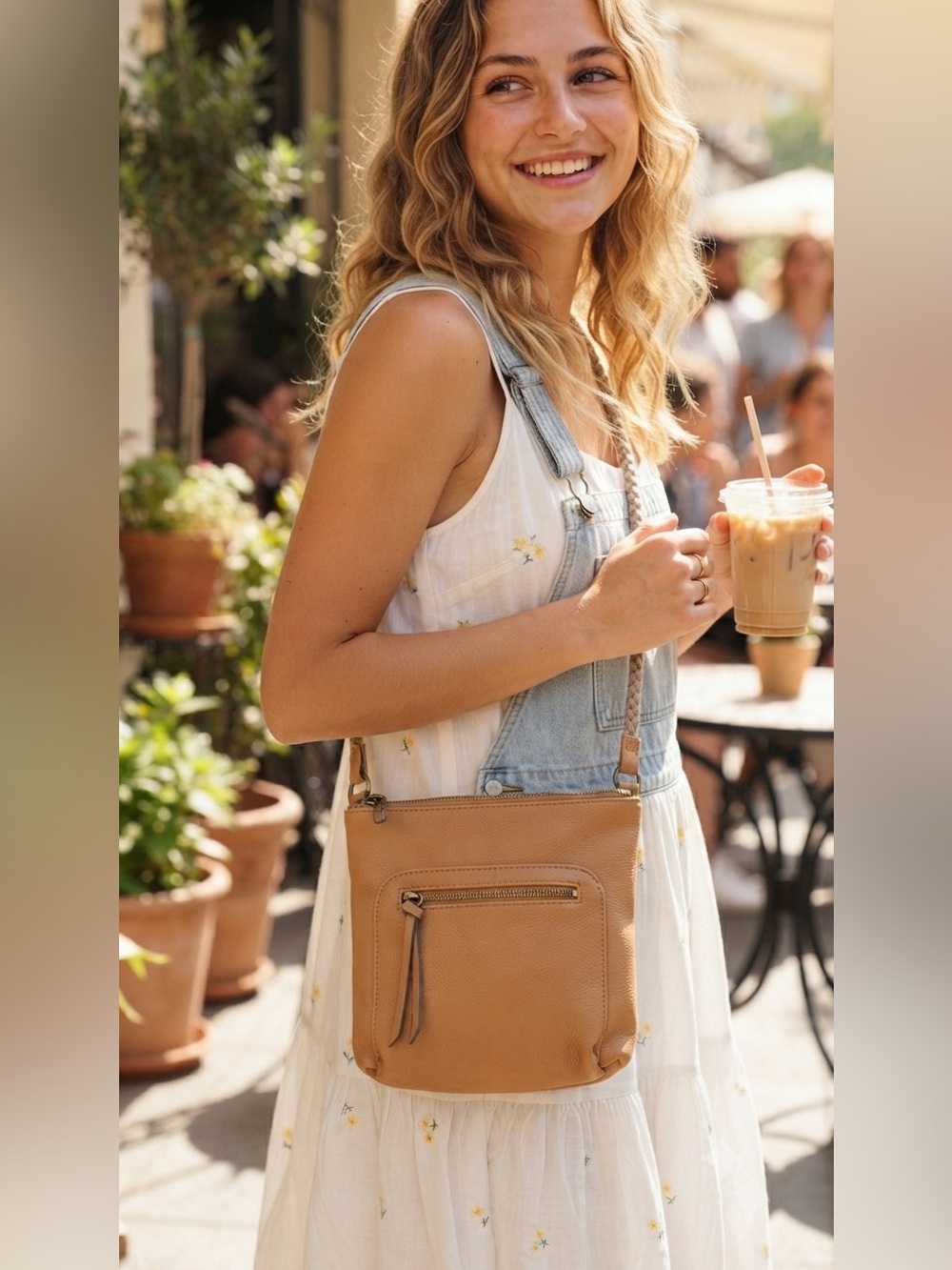 SONOMA Goods For Life® Tan Brown Crossbody Bag Purse Zipper Pocket Chic